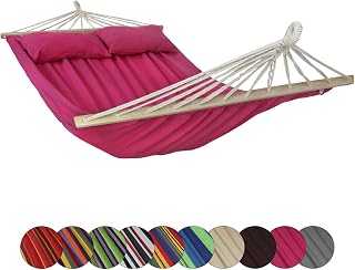 BB Sport Stabhängematte 240 x 150cm Hängematte inkl. 2 Kissen max. 300 kg 2 Personen Doppelhängematte Outdoor, Farbe:Malve