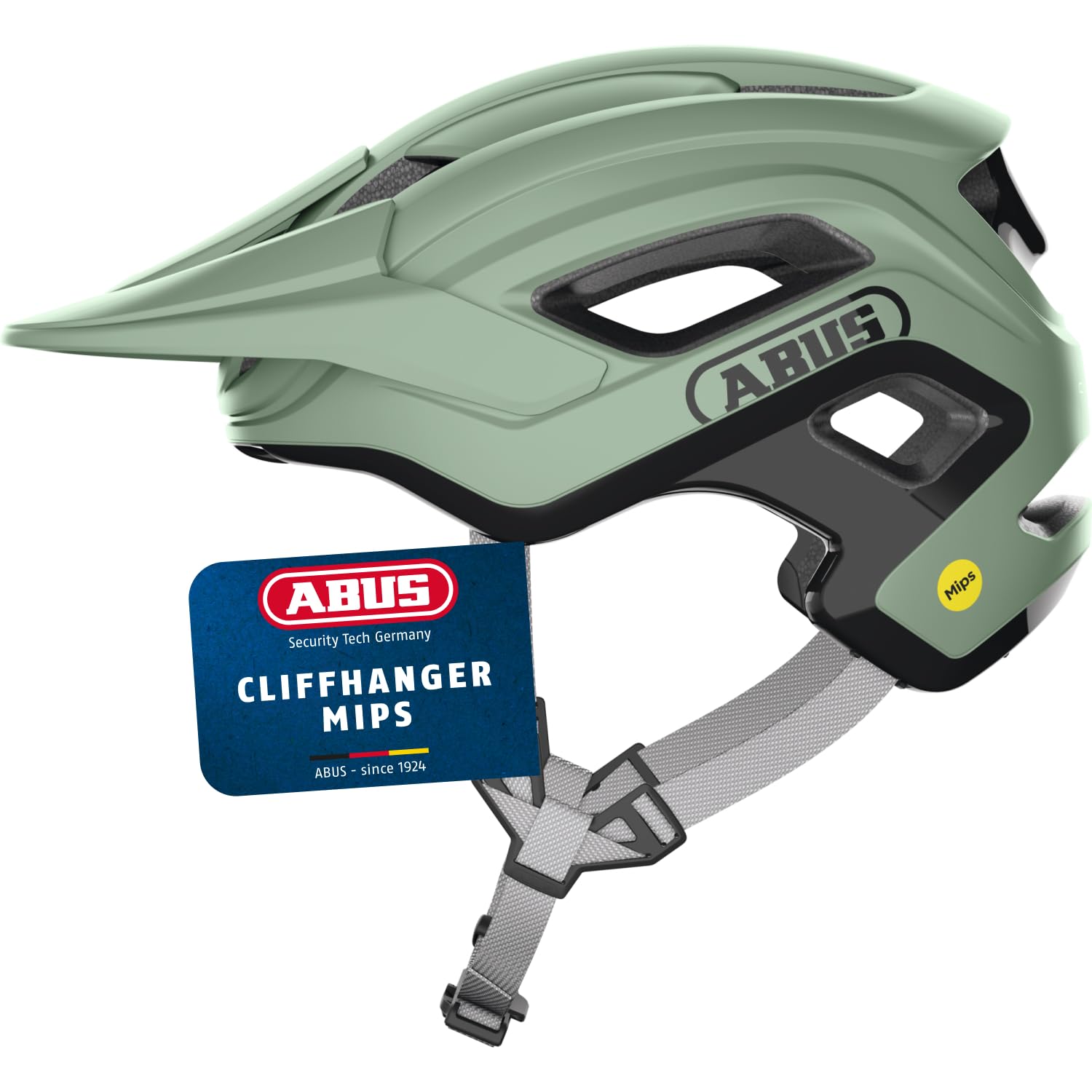 ABUS Cliffhanger MIPS Casco MTB Bicicleta de Montaña, Mist Green, S | Casco MTB con protección Mips, Singletrail y Enduro, cierre magnético, visera regulable en altura