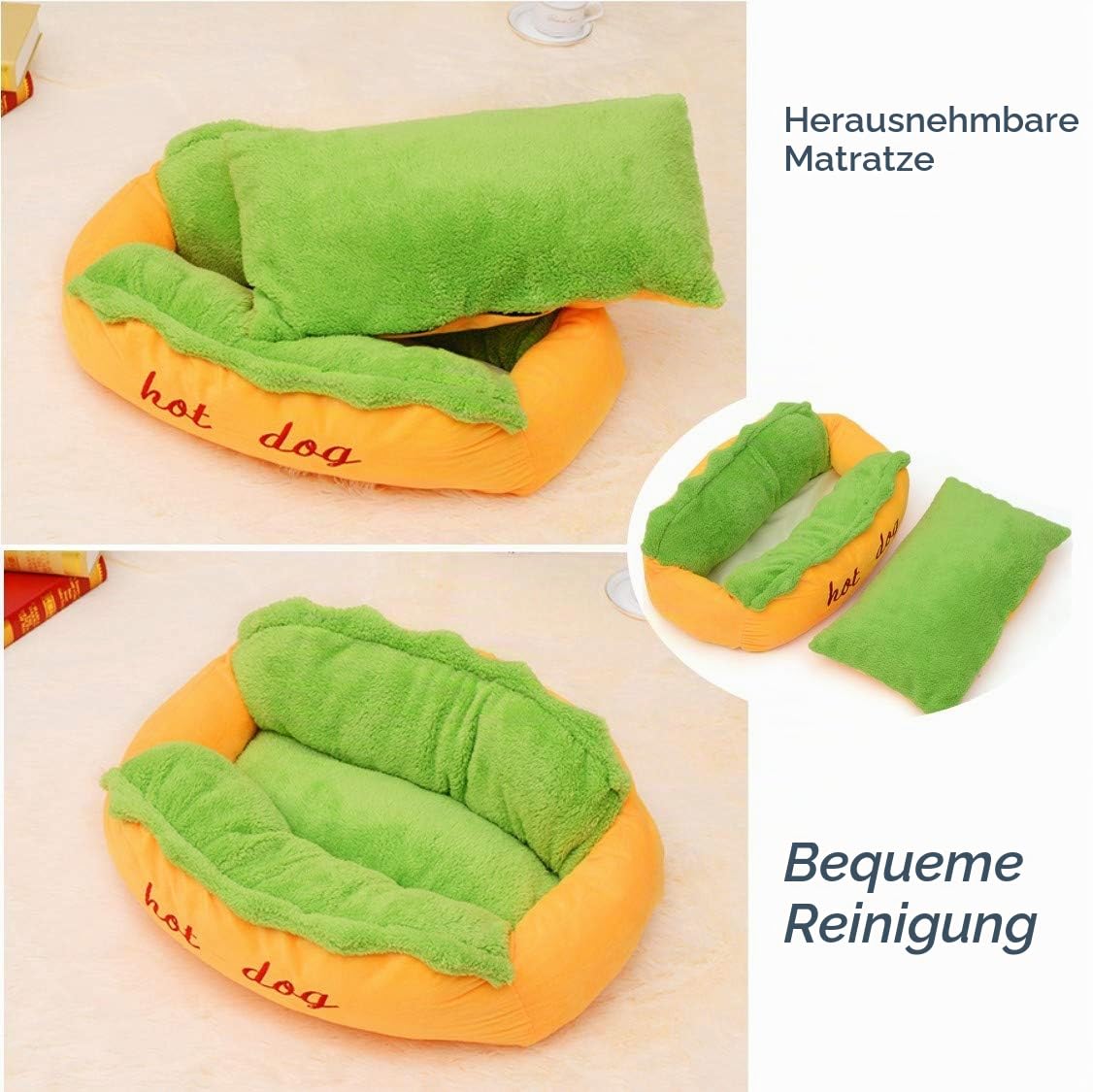 Hotdog Haustier-Hundebett, warmes Hundehütten-Katzennest, waschbare Haustiermatte, abnehmbares Katzensofa