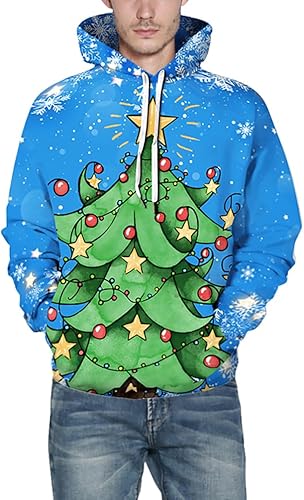 Vista 3 de Ainuno Sudadera con capucha unisex de Navidad para hombres y parejas, divertida sudadera con capucha navideña