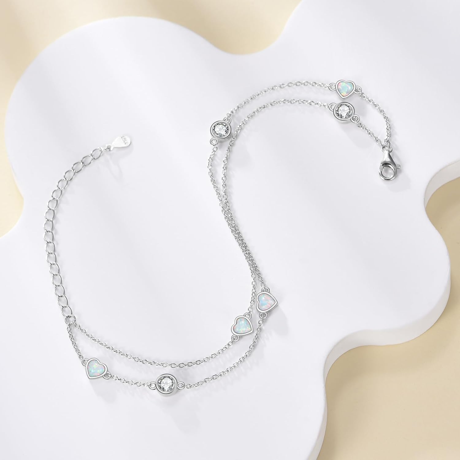LUHE Opal Heart Bracelet for Women Sterling Silver Heart Bracelet Opal jewelry Gifts for Women - Image 2