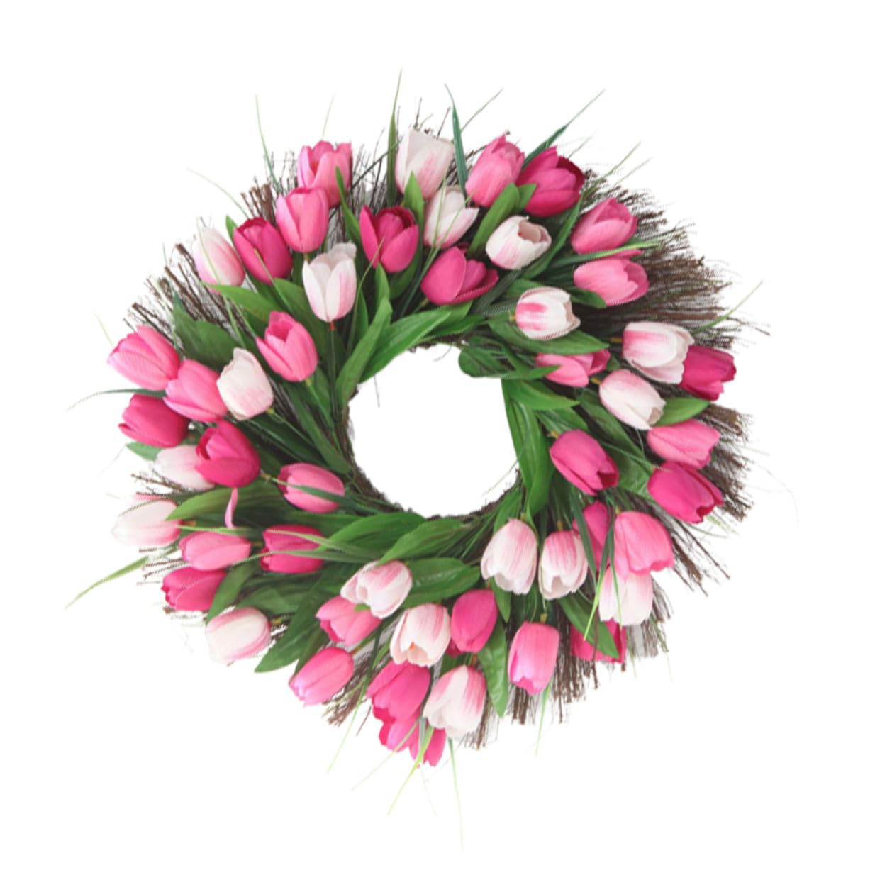 SEWACC Künstliche Blumengirlande und Rosa aus Tulpengirlande Rattan Stoff Leicht ohne Gießen Lebensechte Dekogirlande für Hochzeit und Fotografie