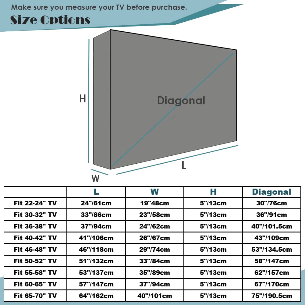 Copertura per TV da esterno impermeabile con patta frontale pellicola trasparente visibile per patio, TV a LED, protezione schermo LCD con telecomando (76-81,3 cm)