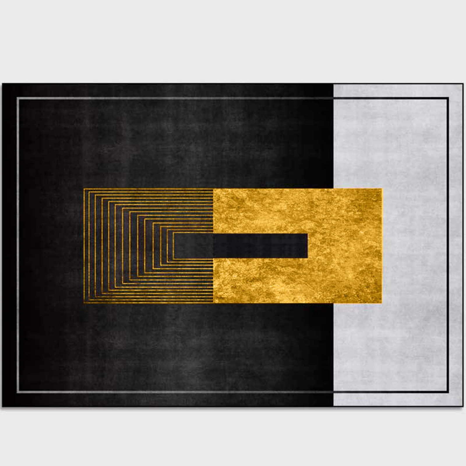 Tapis de couloir géométrique ovale au design élégant noir gris et doré