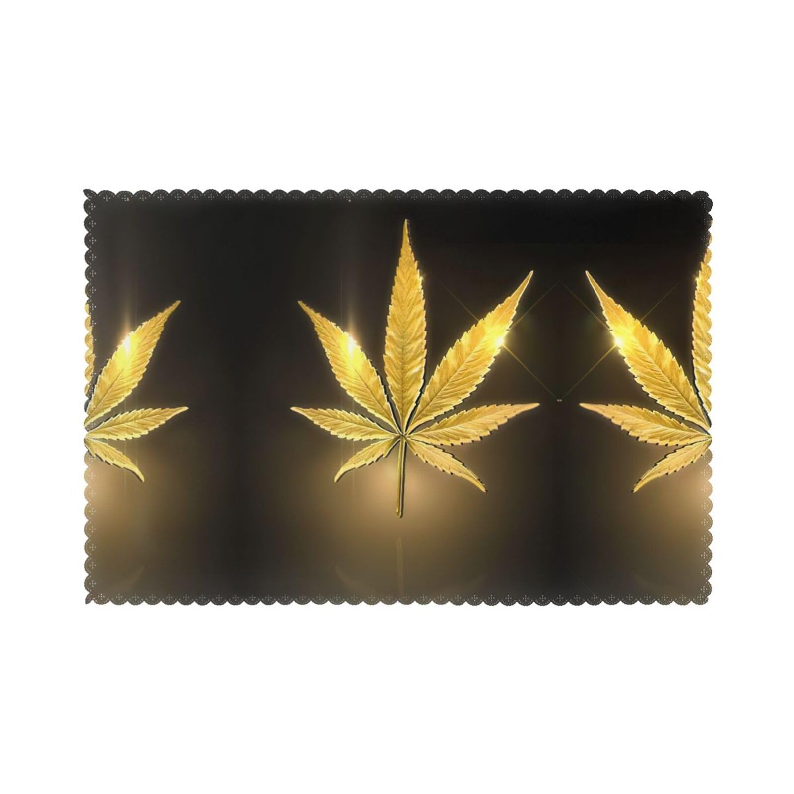 Set de table de Noël lavable anti-chaleur à motif cannabis doré pour nappe et décoration