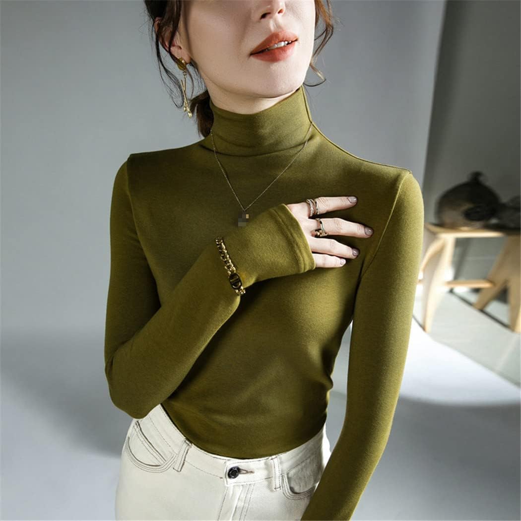 Haitpant Women's Tops Gothic Autumn Winter Basic Brushed Turtleneck T-Shirt Women Solid Slim Bottoming Pullover