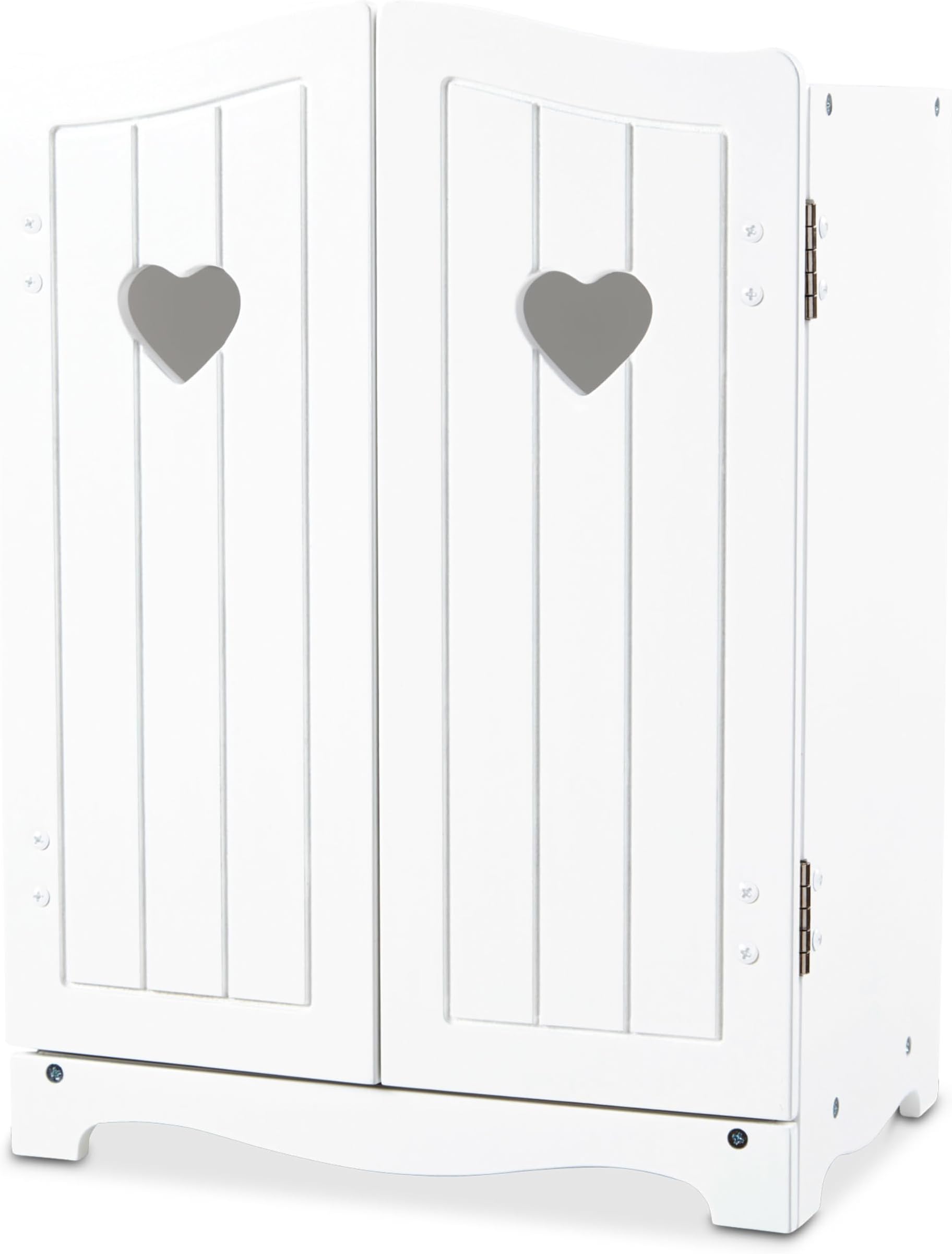 Melissa & Doug Mine to Love Wooden Play Armoire Closet for Dolls, Stuffed Animals - White (17.3”H x 12.4”W x 8.5”D Assembled) Wooden Pretend Play Closet, Doll Wardrobe