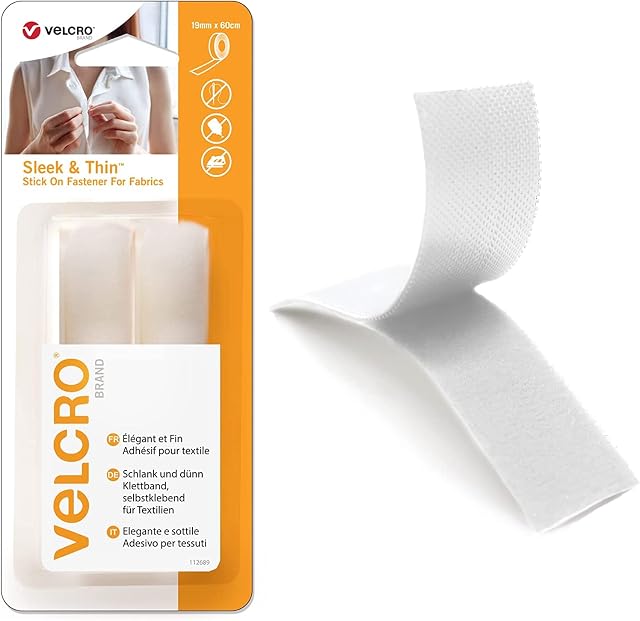 VELCRO® Brand | All-Puprose Straps | Strong Sticky Hook & Loop Self Adhesive Fasterner Perfect for Crafting, Clothing Repairs & Hemming | White | 19mm x 60cm