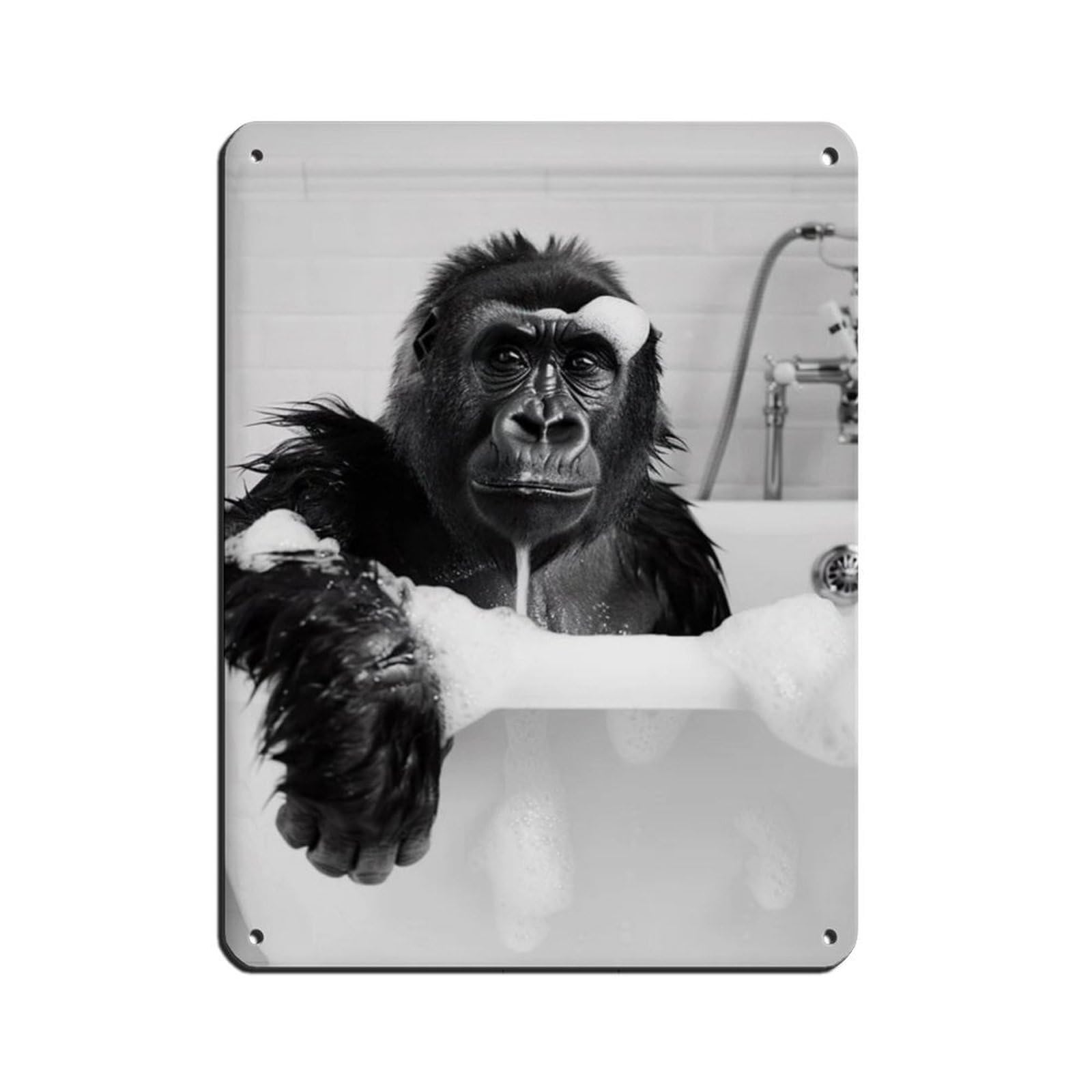 Gorilla in The Bathtub, Funny Animal Poster (2) Tin Sign Vintage Metal Pub Club Cafe Bar Home Wall Art Decoration Poster Retro 12x16inch(30x40cm)
