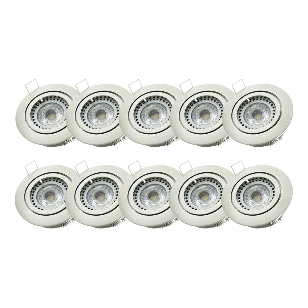 Foco LED empotrable orientable, ultra plano, intensidad regulable, luz blanca cálida, 2700 K, IP20 (níquel cepillado, juego de 10 unidades)