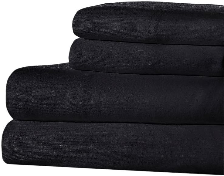 Ella Jayne Home 100% Cotton Flannel Fabric Soft and Cozy 3 Piece Bedroom Sheet and Pillowcase Set, Twin Size, Black