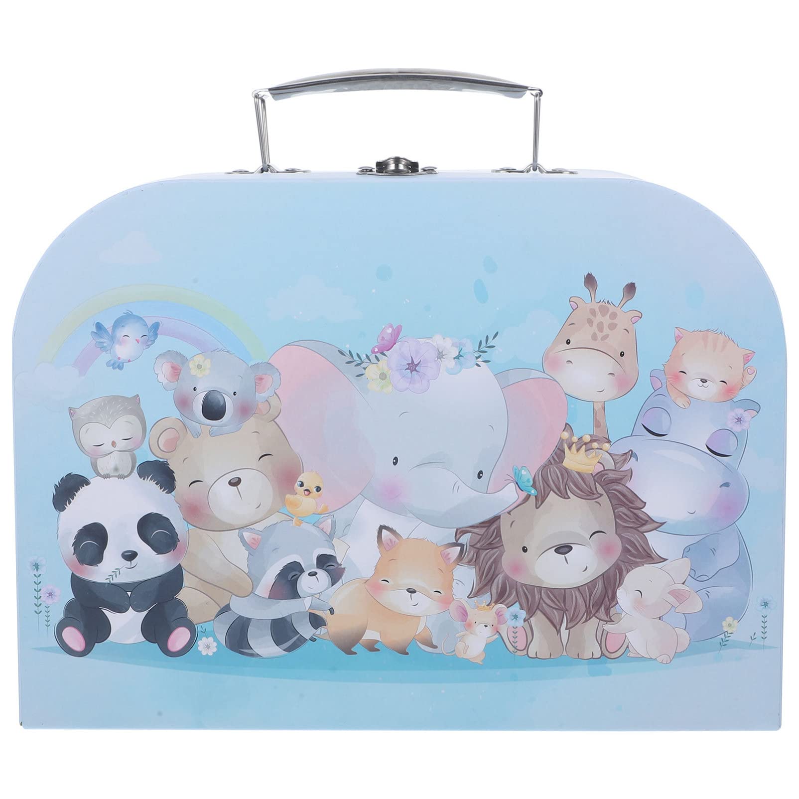 Cardboard Box Paperboard Suitcases Storage Box Cartoon Animal Decorative Storage Boxes Storage Boxes With Lids and Handle for Photo Office Home Wedding Birthday Kids Suitcase