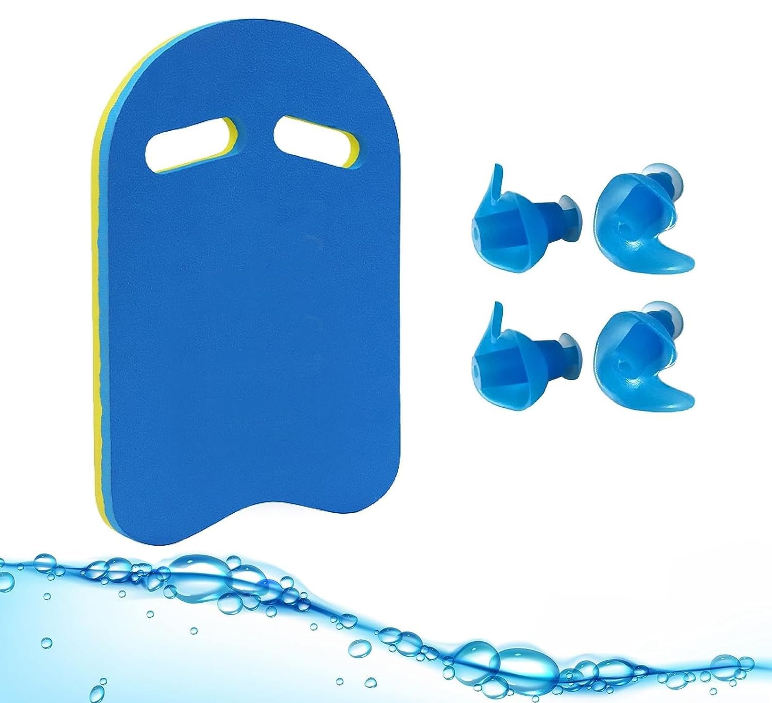 Swimming Kick Board with 1 Pair Swim Earplugs, Blue Swimming Training Kickboard, Reusable EVA Foam Float Board with Hole Handle for Summer Water Pool Beach, Pool Exercise Equipment