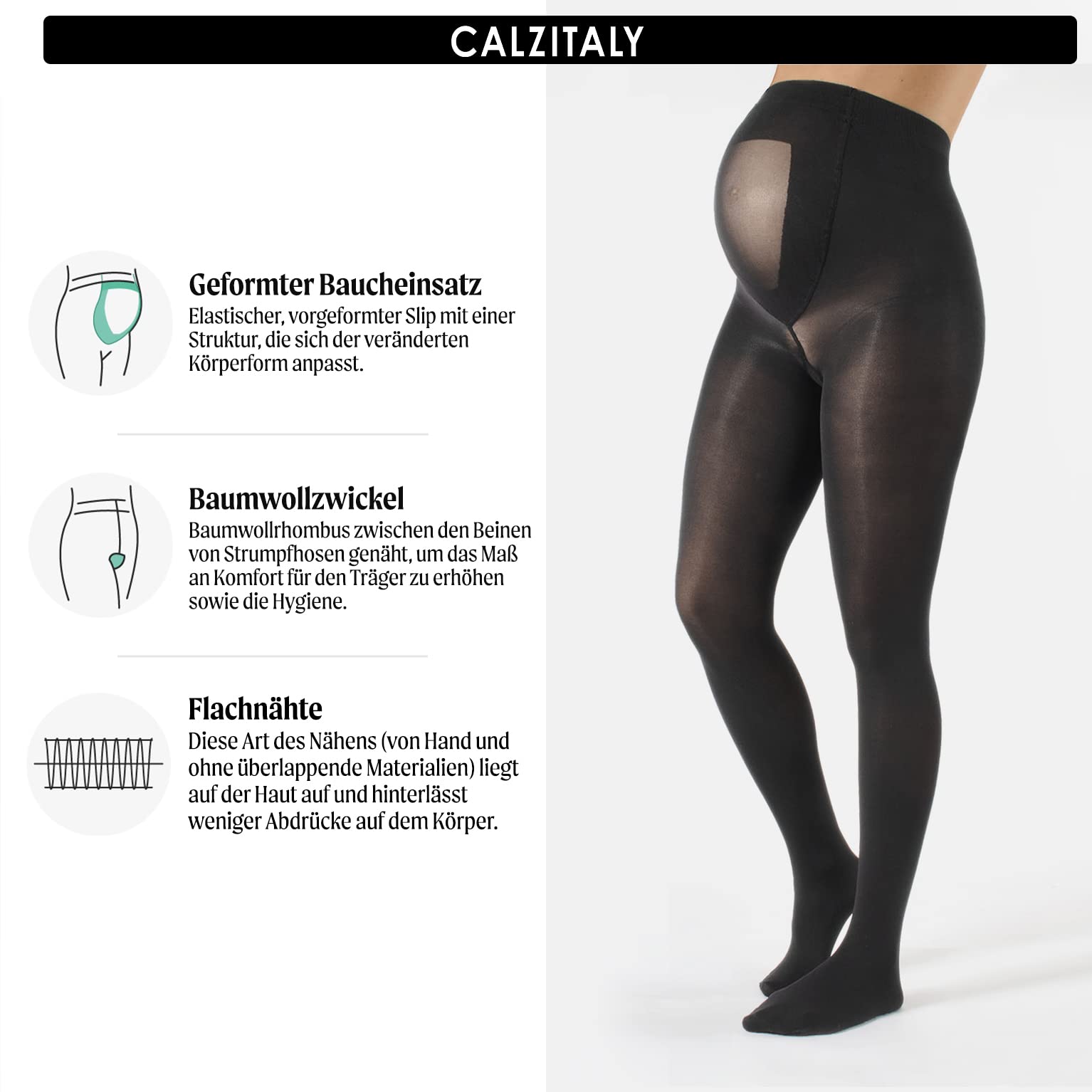 CALZITALY 2 Paar Blickdichte Umstandsstrumpfhose | Schwangerschaftsstrumpfhosen | Schwarz, Blau | S, M, L, XL, XXL | 40 DEN | Made in Italy