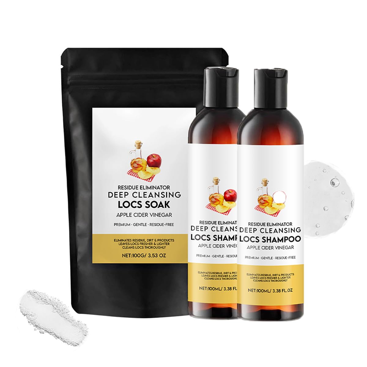 Deep Clean Dreadlock Powder, Dreadlock Detox Powder With ACV, Apple Cider Vinegar Deep Cleansing Dreadlock Shampoo (3.53oZ/Pack+3.38Floz/Bottle） (2PCS)