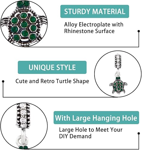 Miniatura 4 de SUPERFINDINGS 12 colgantes de diamantes de imitación de tortuga marina para pulsera de plata tortuga colgante de cristal lindo animal marino