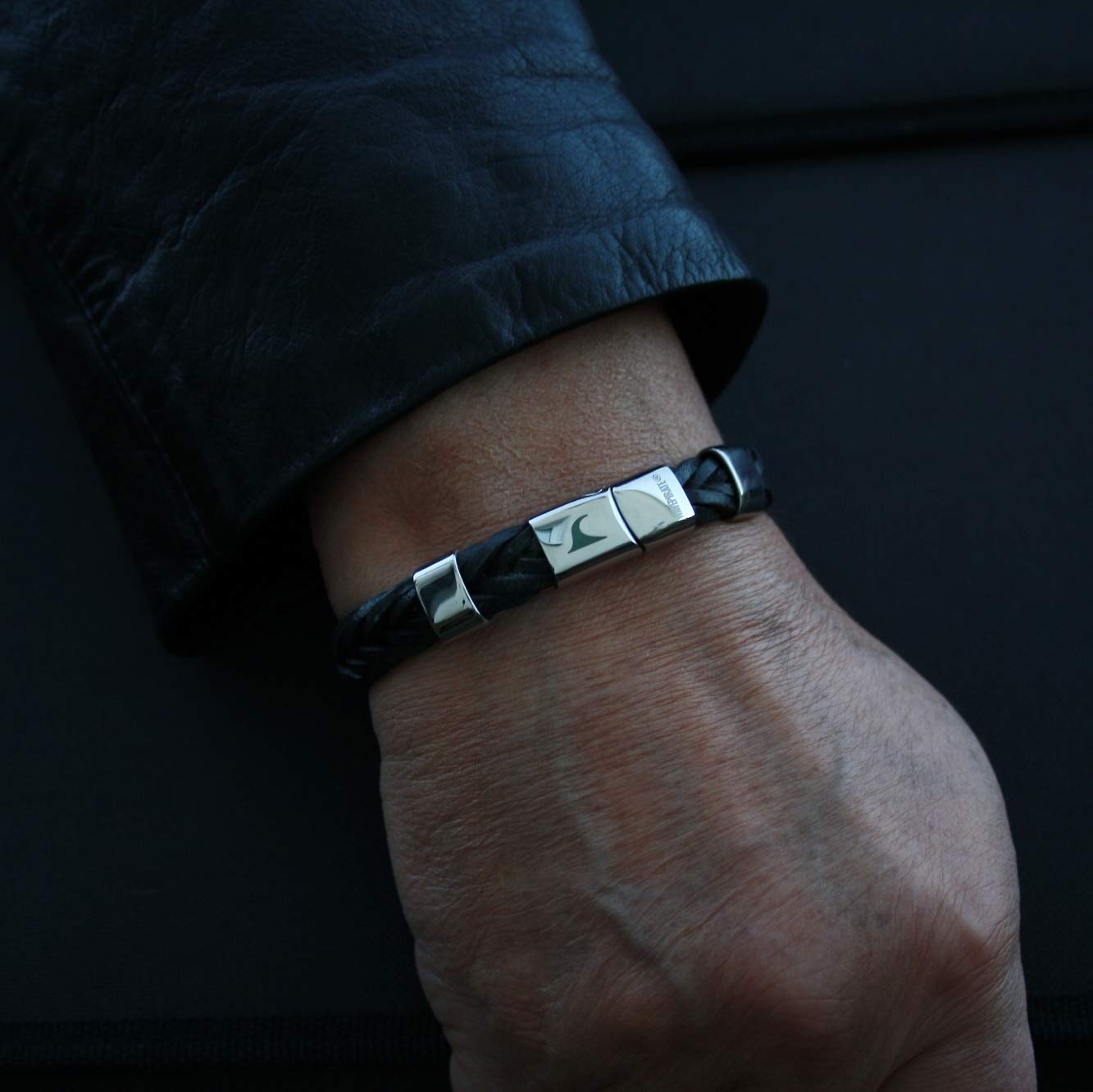 Echt Leder-Armband Groove F10 Schwarz Herren Männer