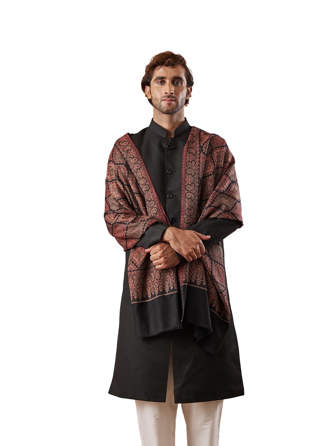 pashmoda Men Shabnam Jamawar Shawl, Authentic Kashmiri Luxury Pashmina Style Shawl, Stole, Medium Size for Gents, Size 40x80 Inches.-picture-11