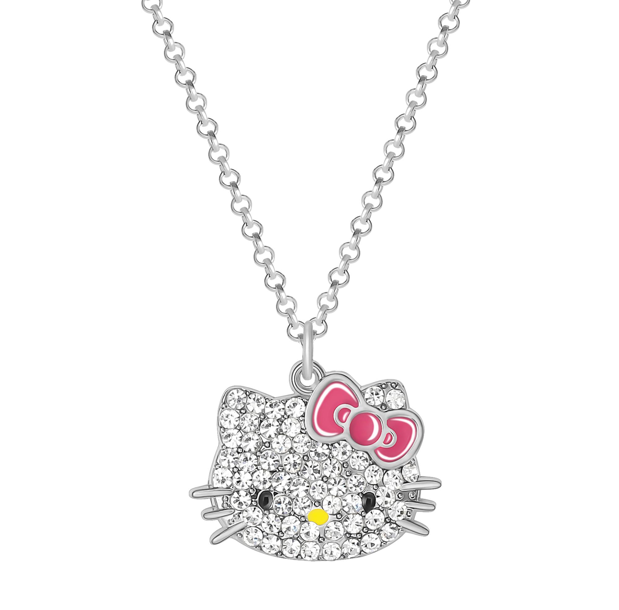 Sanrio Pave Crystal Pendant Necklace for Women Official License, 16"+3" Sparkly Necklace with Enamel Plating