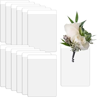 12 Pcs Pocket Boutonniere Plastic Sleeve, Pocket Boutonniere Holder for Men, Boutonnieres Holder Kit for Wedding Groom, Groomsmen, Prom, Flowers Not Included