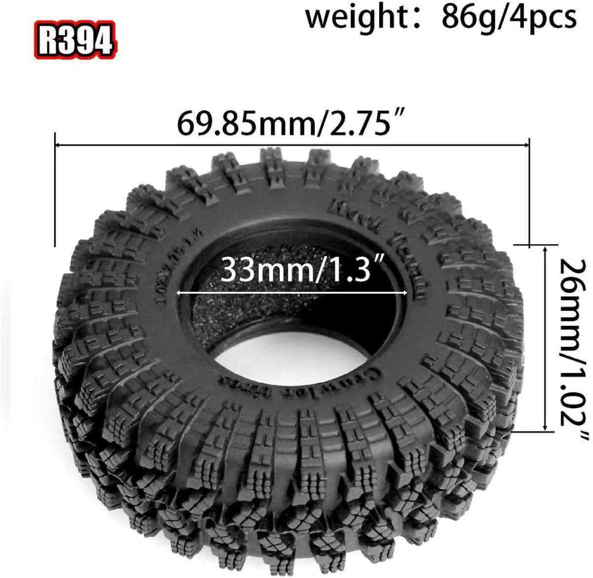 REDSPIDER•1.3 Crawler Mud Tires OD 2.75'' (4PCS) for 1/18 1/24 TRX4M SCX24 AX24 FCX18 FCX24 RC Crawler Car (Tires)