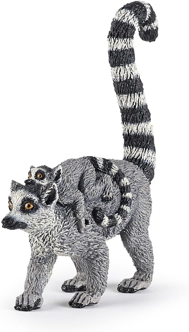 Hand-Painted - Figurine -Wild Animal Kingdom - Lemur and Baby -50173 -Collectible - for Children - Suitable for Boys and Girls- from 3 Years Old