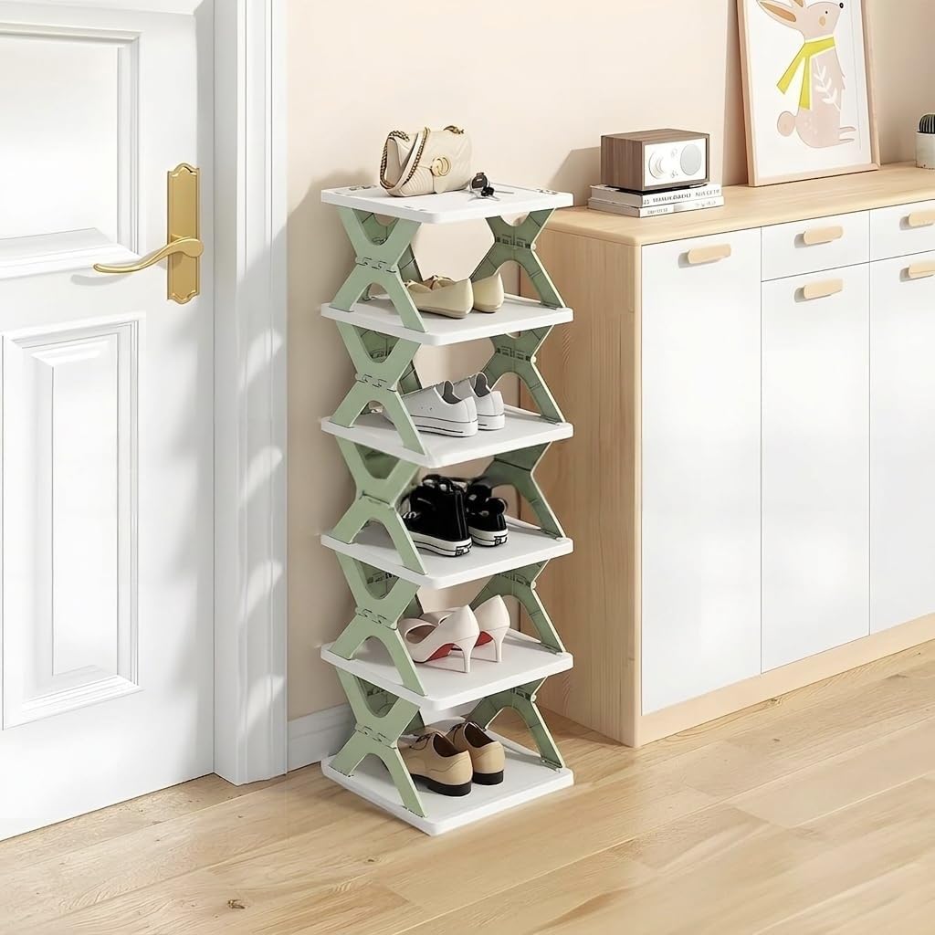 Smart Shoe Shelf with 6 Layer Shoes Stand Multifunctional Entryway Foldable & Buyerzone Collapsible Door Shoe Rack Free Standing Heavy Duty (Pista green (6 Layer))-image-45