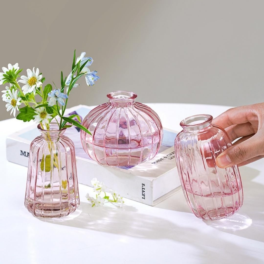 MEETOZ Glass Bud Vase Set of 3- Small Vases for Flowers Home Table Flower Decor, for Office or Wedding Events - Image 3