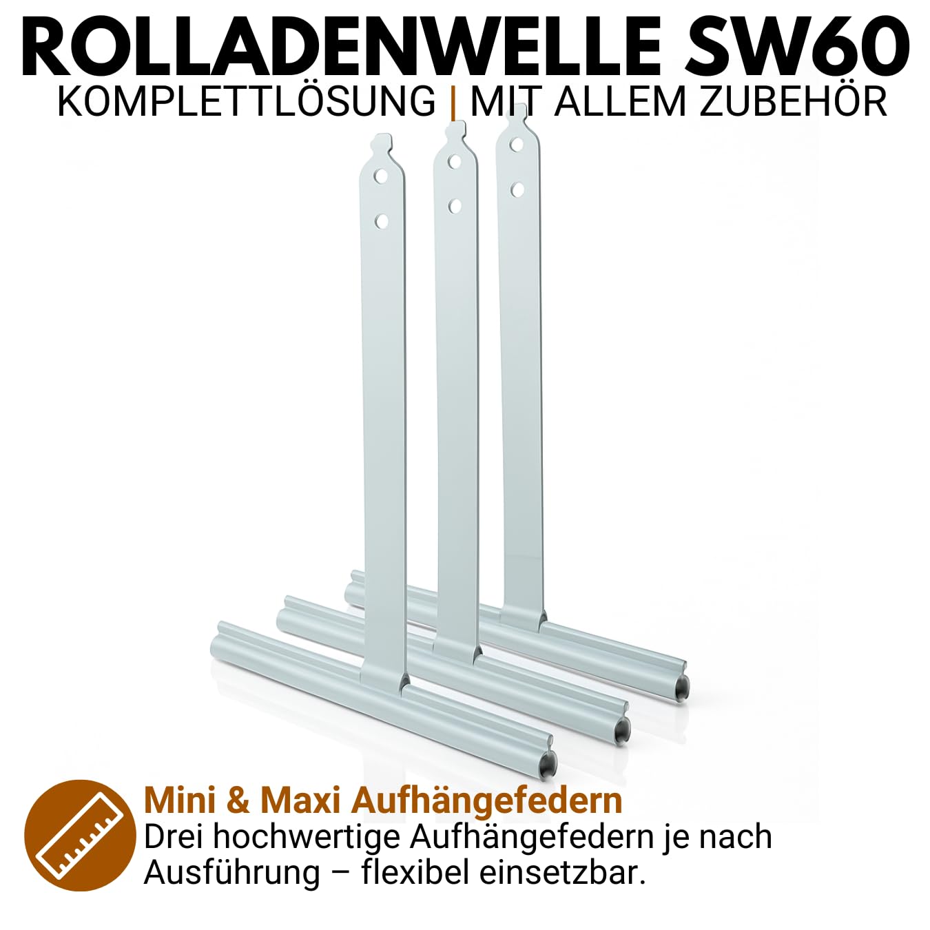 Rolladenwelle SW60 Komplettset Stahlwelle für Rollladen, Achtkantwelle mit Ø 60mm Durchmesser | Fixmaße 120 cm - Umrüstset für Einbau Rolladenmotor