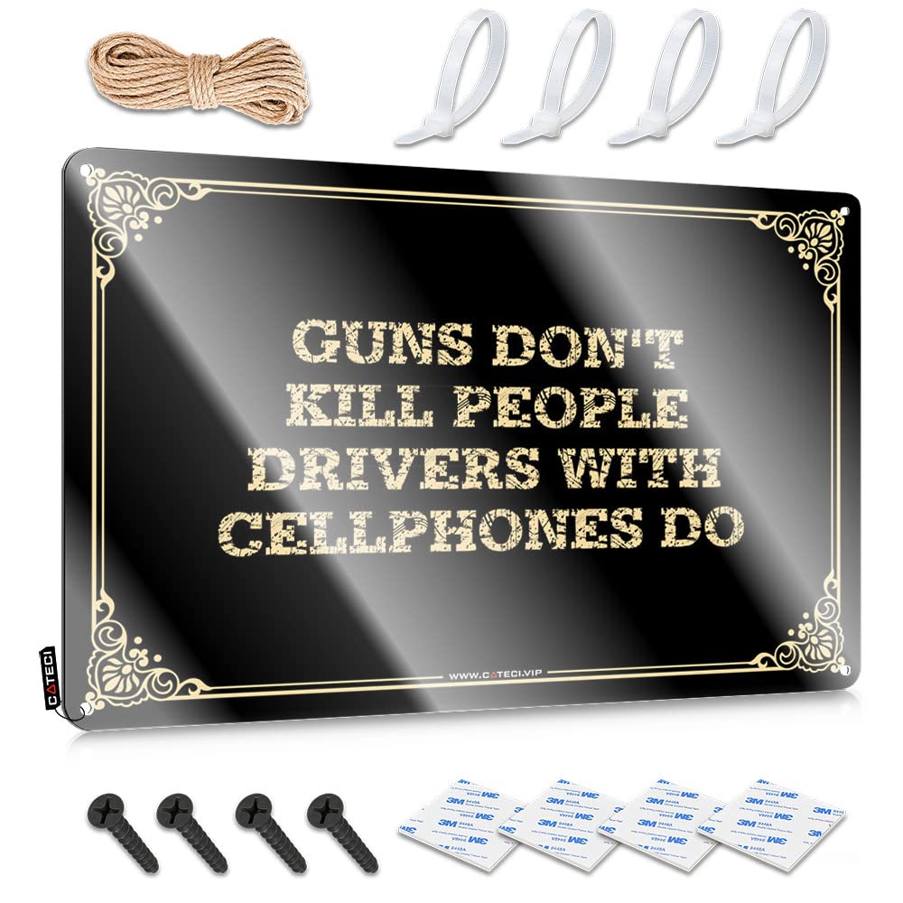 Sukecupqz Women's Colour Funny Signs For Home Bar Guns Don't Kill People Drivers With Cellphones Do Tin Sign(20X30cm)