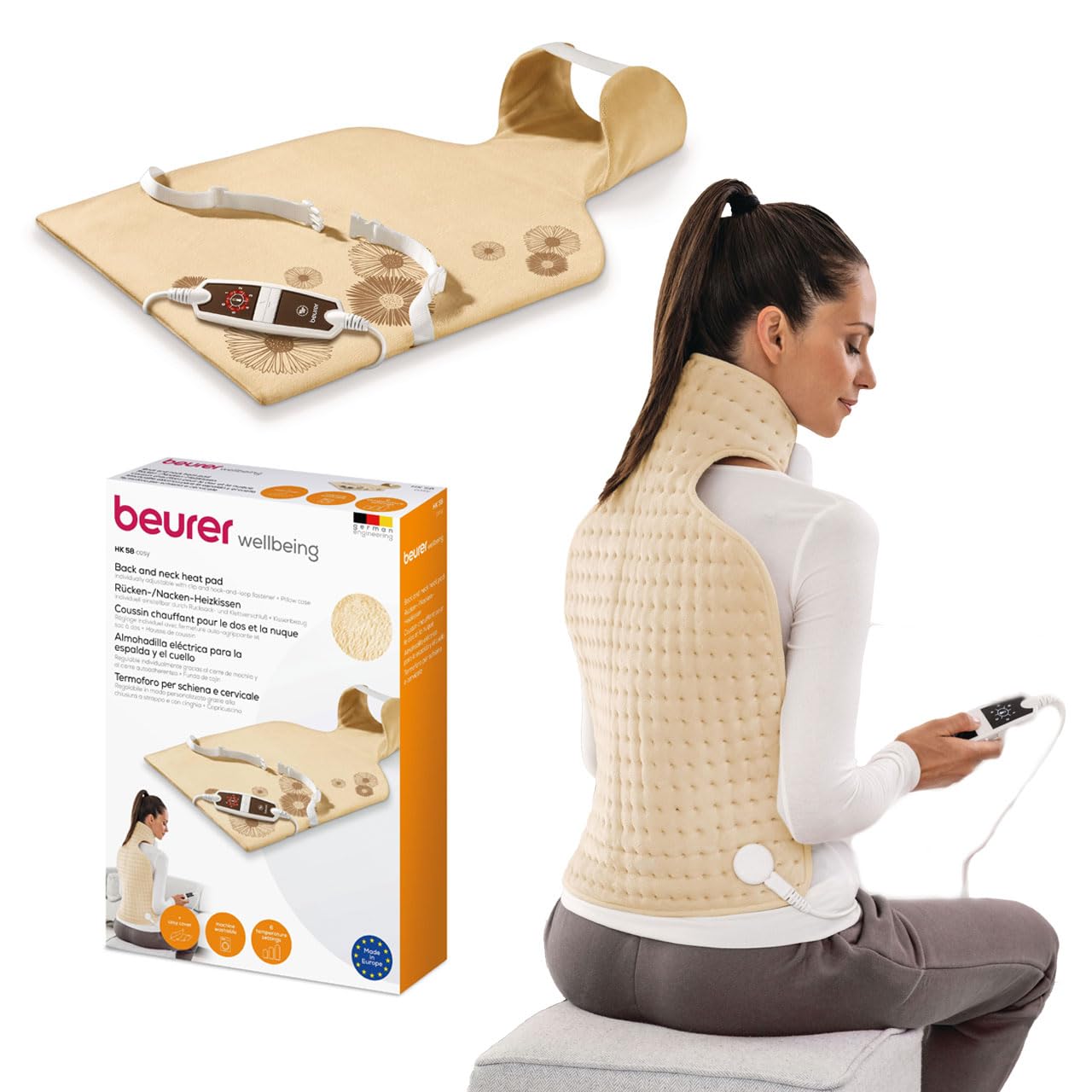 Beurer HK 58 Cosy Back & Neck Heat Pad | XXL Fleece Wrap with 6 Heat Levels, Rapid Heating & 90‑Minute Auto‑Switch‑Off