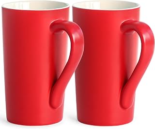 harebe 20 OZ Large Coffee Mugs, Smooth Ceramic Couple Cup for Office and Home, Men, Dad, Big Capacity with Handle Cups, set of 2, Red