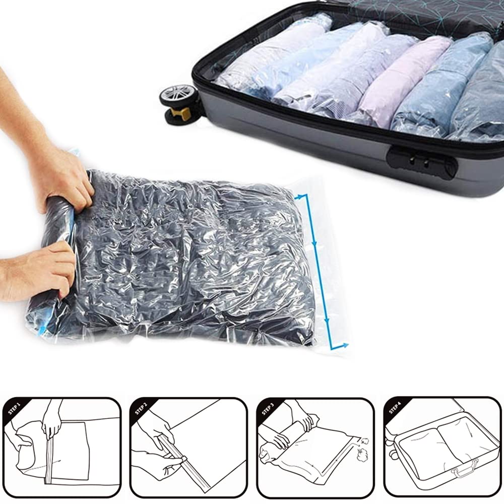 Sac De Rangement Sous Vide 6 Pièces - 3 XL + 3 L Avec Pompe Manuelle, Gain De Place 80%