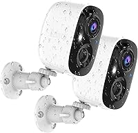 Tziarp 2K Wireless Outdoor Security Cameras, Battery Powered 2-Pack, AI Motion Detection, Color Night Vision, IP65, No Subscription Basics