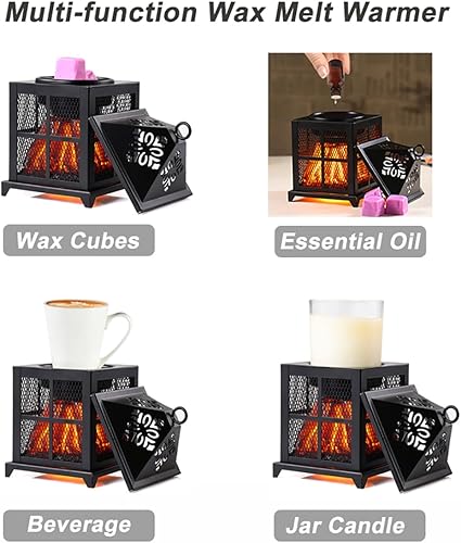 Miniatura 2 de Calentador de cera vintage para chimenea y calentador de cera derretida, eléctrico 4 en 1 con llama LED para derretir fragancias, bebidas calientes,