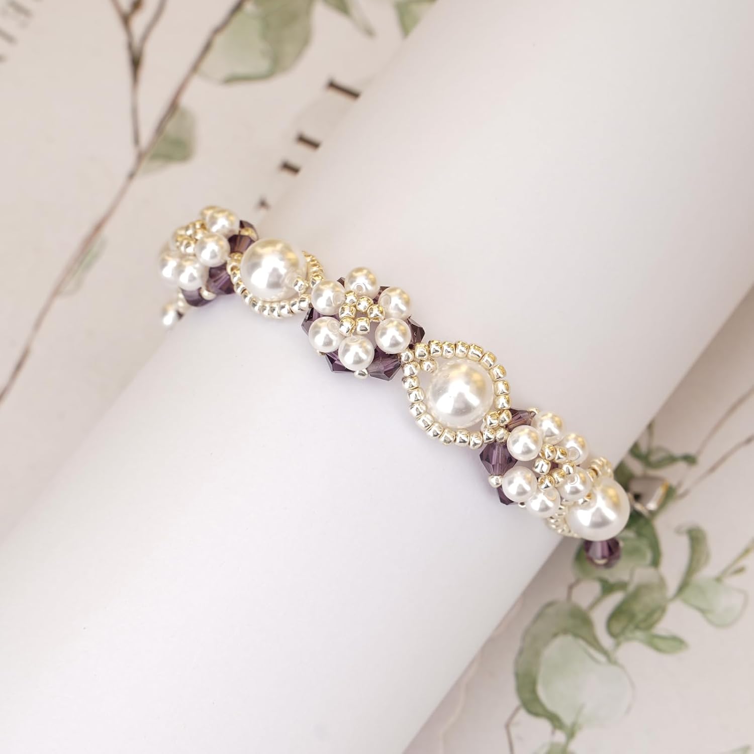 Bohemian Bracelet, Freshwater Pearl Flower Handmade Unique Jewelry, Adjustable Amethyst Floral Bracelet, Beach Jewelry, Elegant Women's Fashion Accessories - Image 4