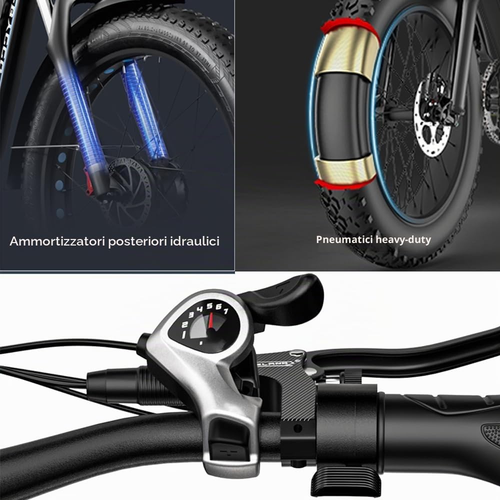 Bicicletta elettrica per adulti EB7, doppio motore brushless da 52 V, batteria rimovibile da 23 Ah, pneumatici larghi 26×4 pollici per neve/mountain bike, bicicletta da pendolare all-terrain a 7 veloc