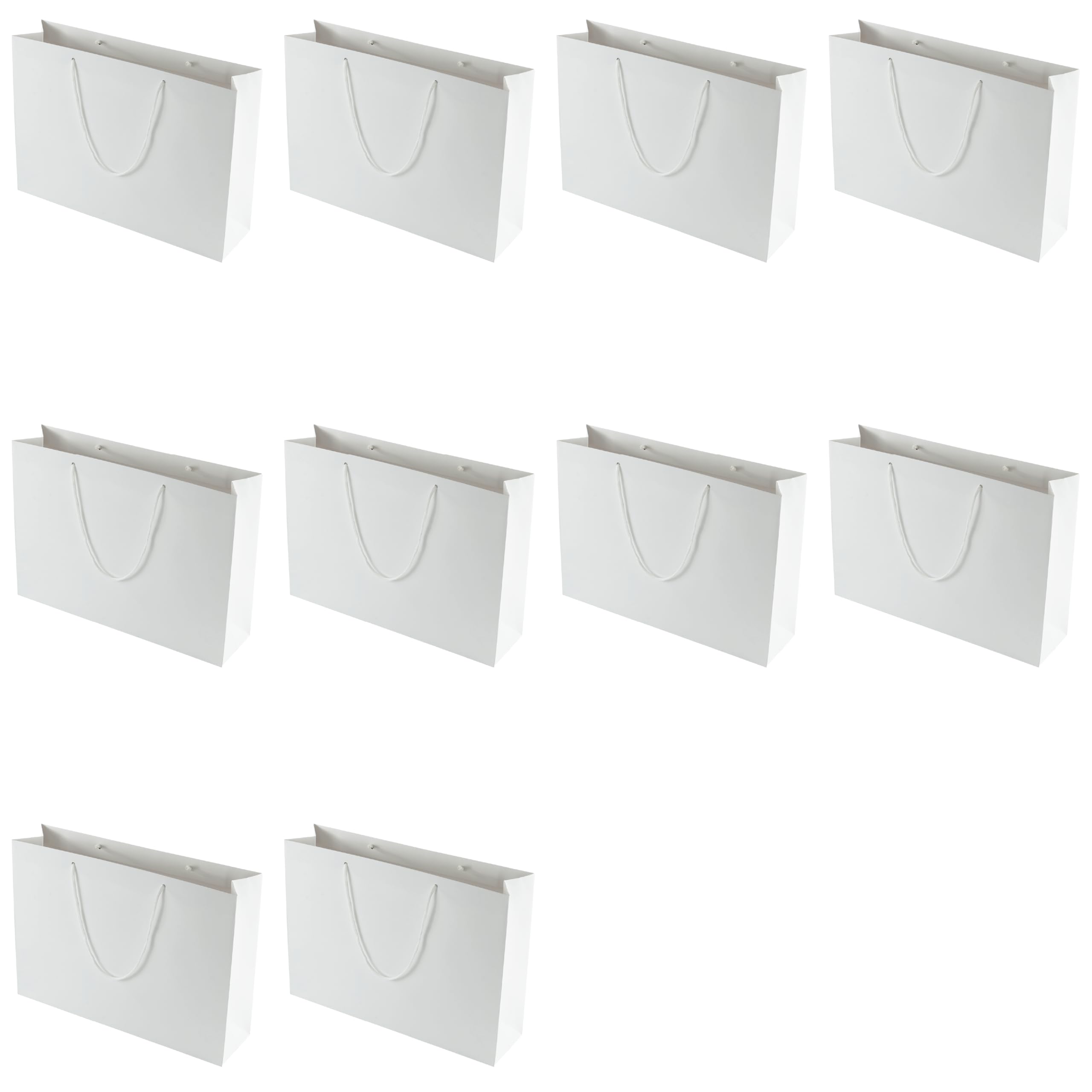 Pack of 10 Extra Large White Premium Eco Kraft Paper Gift Bags | Wide A3 (45x33x12cm) | Paper Braided Handles | FSC Certified | Plastic Free | Boutique Retail & Luxury Apparel