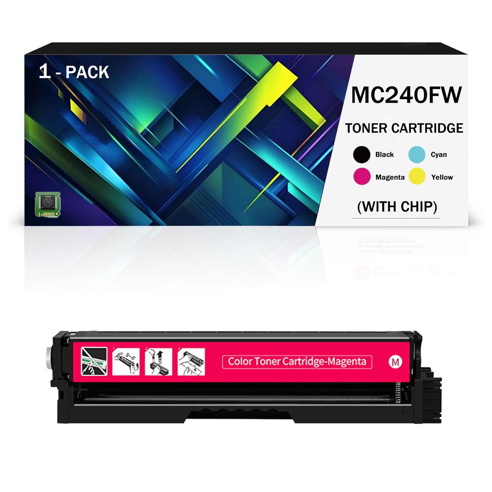Pack Combinado de Cartuchos de tóner compatibles MC240FW (408451, 408452, 408453, 408454) con Chip para impresoras Ricoh MC240FW y PC200W; fácil instalación(Size:4500Page,Color:Magenta)