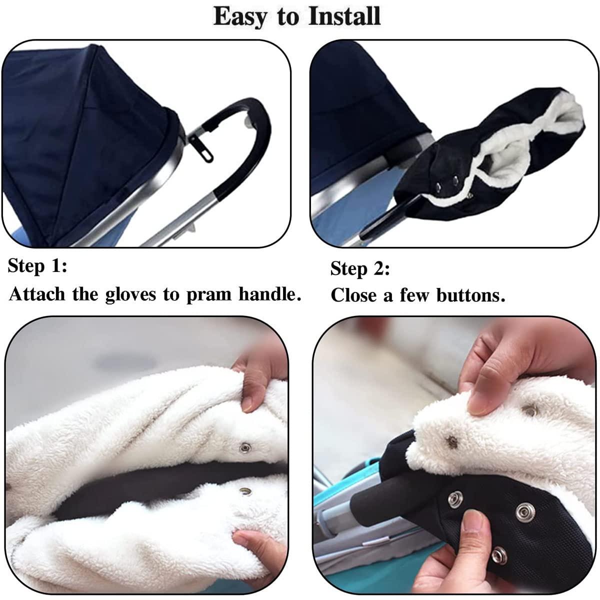 Gant Poussette Protège-Mains, Doux Chaud Coupe-Vent et Imperméable Gant, Antigel Gants, Manchon avec Intérieur en Polaire, pour La Plupart des Poussette Landau, Noir