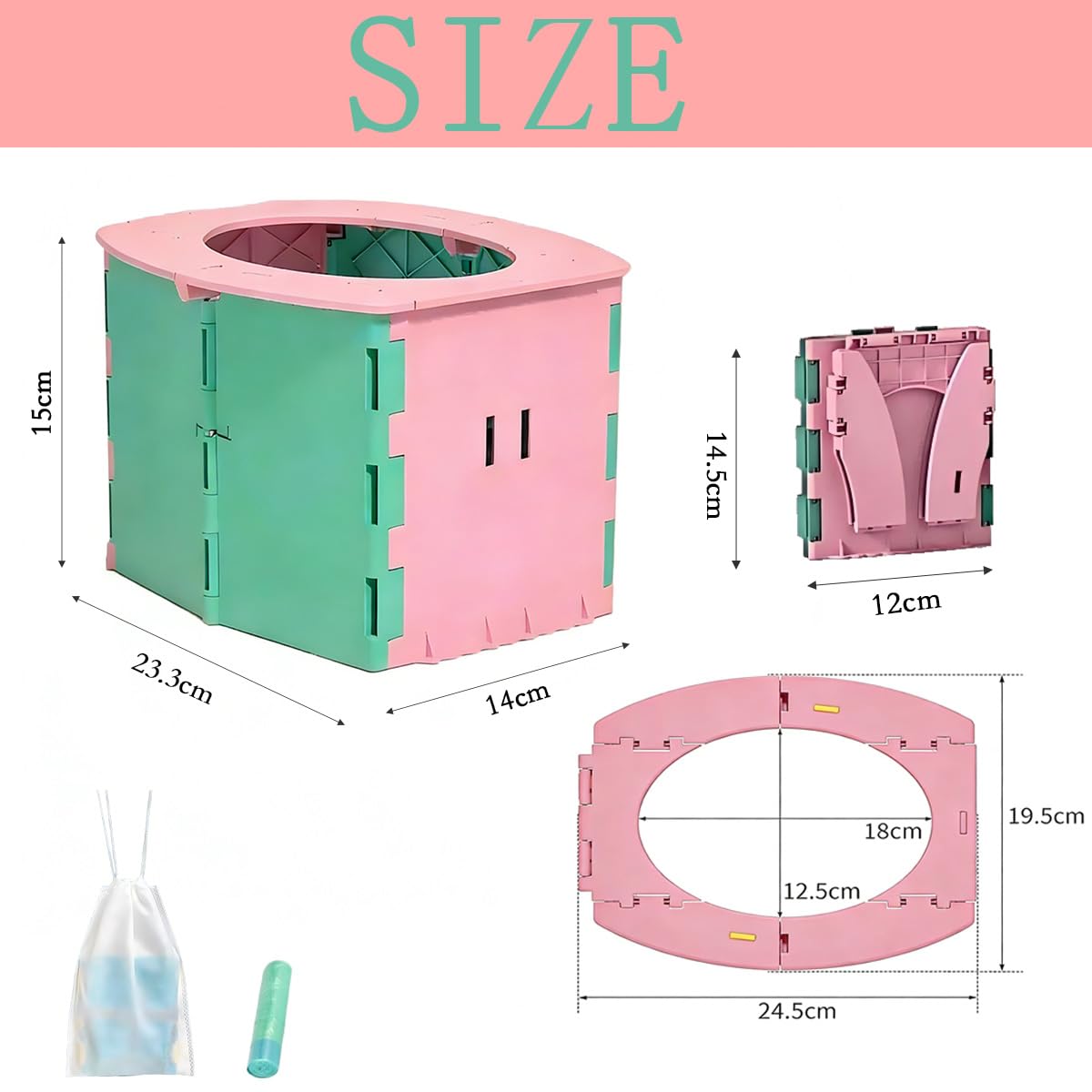 Portable Potty Seat for Toddler Foldable Travel Potty Training Toilet Seat with Cleaning Bags Reusable for Outdoor Camping, Travel potties(Yellow+Blue)