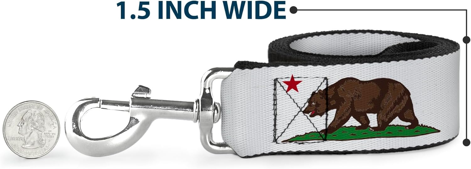 Dog Leash Cali Bear White 4 Feet Long 1.5 Inch Wide