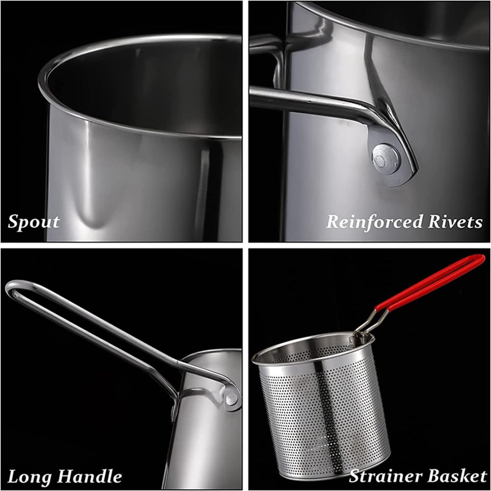 Stainless Steel Deep Frying Pot with Strainer Basket and Tong - Image 3