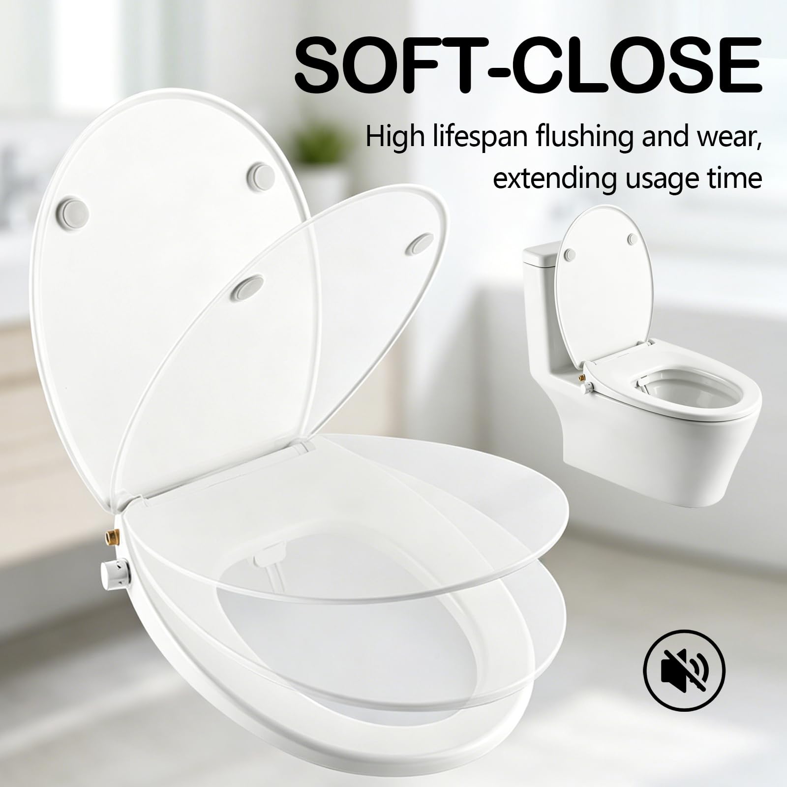Abattant WC Japonais Forme O, Siège de WC Lavant Lunette de Toilette non Électrique à Double Buse et Fermeture Amortie et 2 Coussins de Siège de WC à Dégagement Rapide