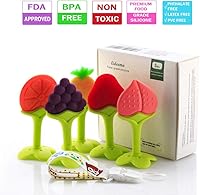 Vista 5 de Baby Teething Toys, Soft Silicone Natural BPA Free Fruit Teethers Set with Pacifier ClipHolder for Toddlers & Infants (5 Pack), Lideemo