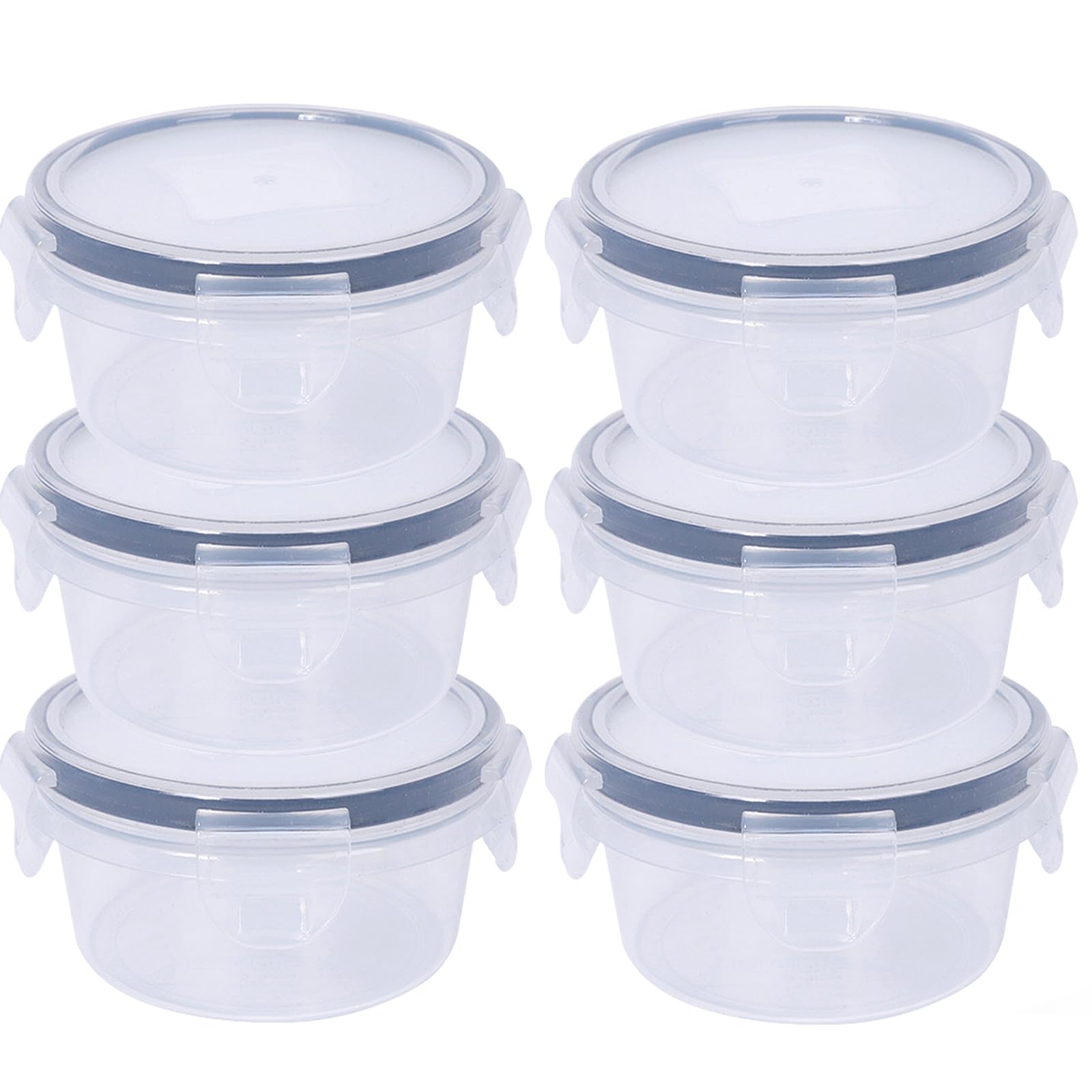Shunshi 6 Pack Round Food Containers with Lids Airtight,Reusable Plastic Snack Pots with Clip Lock,Leak-proof Stackable Small Storage Container Set for Fruit, Yoghurt, Snack (300ML*6)