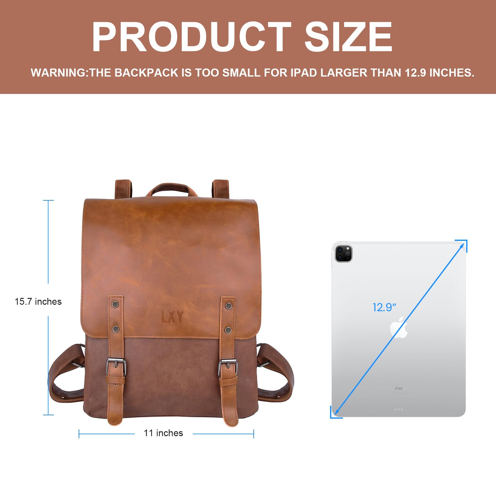 Amazon.com: LXY Vegan Leather Backpack Vintage Laptop Bookbag for