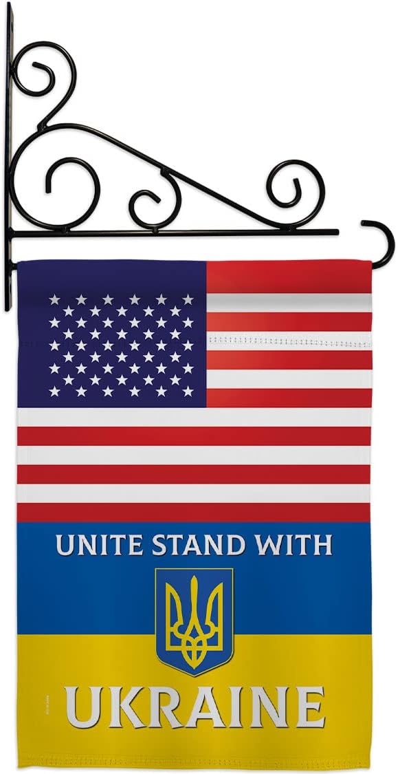 US Stand With Ukraine Garden Flag Set Wall Holder Regional Friendship USA American Alliance World Country Particular Area Decorative Gift Yard House Banner Made In 13 X 18.5
