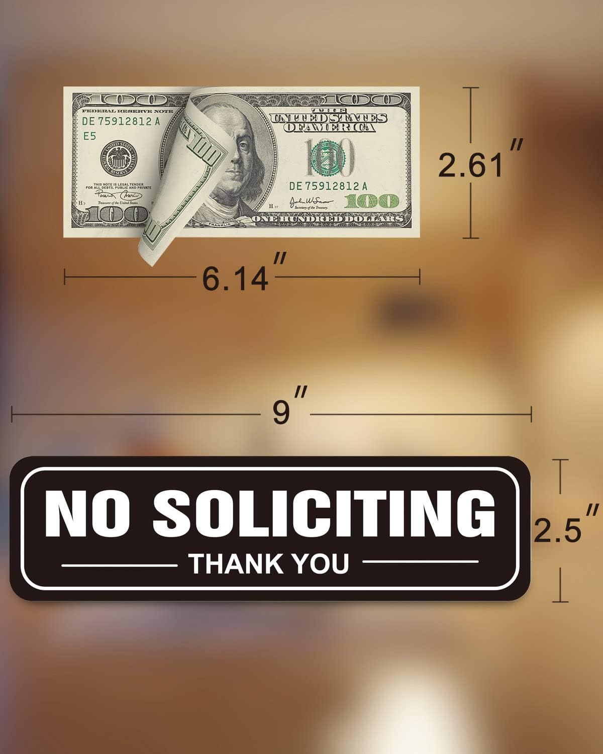 2pcs No Soliciting Sign Stickers, Black, 9"x2.5", Back Adhesive, Waterproof and Fade Resistant, Thick Premium Quality Vinyl, for House Business Office Doors
