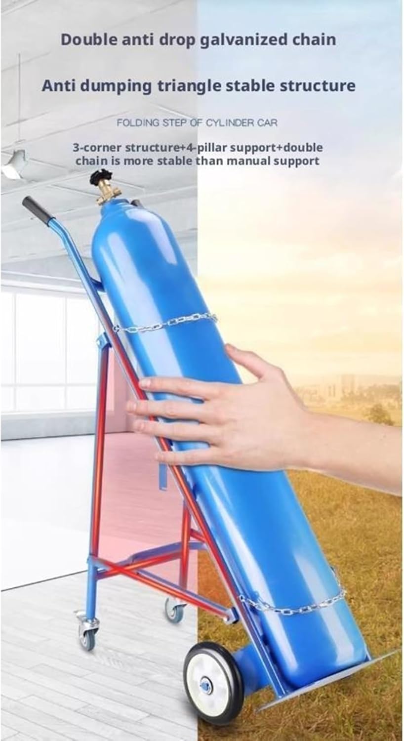 Carrello Pieghevole per bombole di Ossigeno con Ruote, Supporto per bombole di Gas da 40 Litri, deposito Mobile per bombole di Ossigeno, ripiano Fisso Portatile per Un Facile Trasporto, Idea